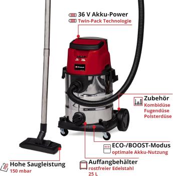 Einhell Akku-Nass-Trockensauger TE-VC 36/25 Li S-Solo 2347170